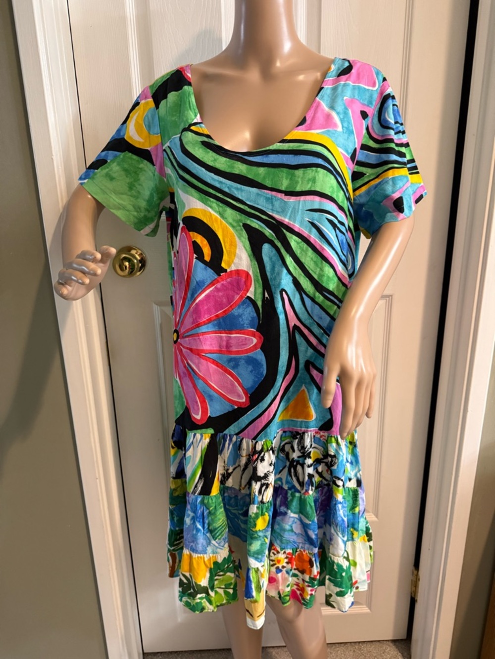 Jams World Tutti Frutti Tiered Dress Size L Hawaiian Beach Tropical Floral